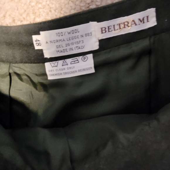 Vintage Beltrami Olive Green 100% Wool Pleat Skirt SZ M - Picture 11 of 16